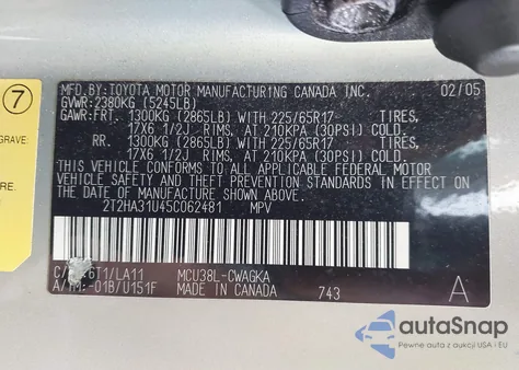 2005 Lexus Rx 330 z USA, uszkodzony, nr VIN 2T2HA31U45C062481